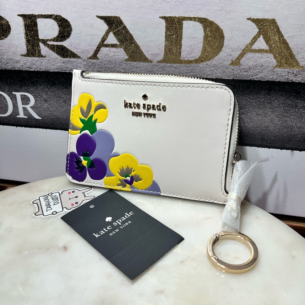 Kate Spade New York Darcy Wild Petal Medium L-Zip Card Holder features a floral